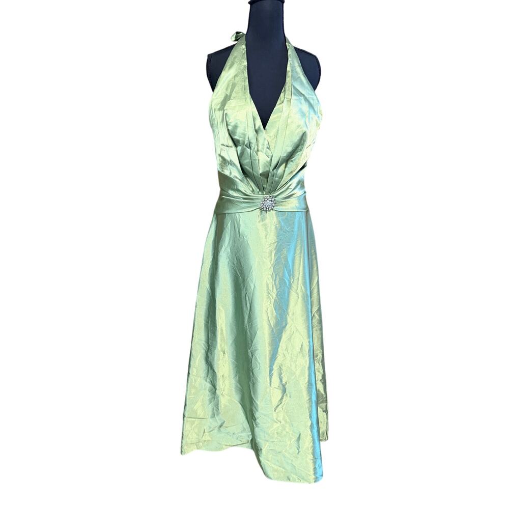 Vintage Y2K fiesta brand shimmer lime green formal dress halter USA made Large